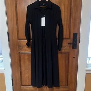 Athleta Black Maxi Dress Notched Collar Long Sleeve